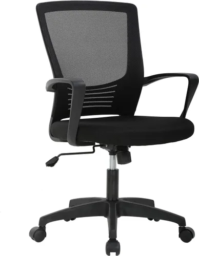 Vista 8 de Silla de escritorio de malla para computadora con brazos de apoyo lumbar, elegante silla ejecutiva moderna y giratoria con soporte lumbar Negro