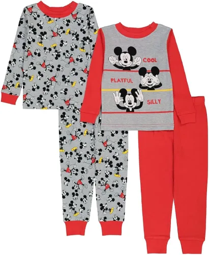 Disney Boys Mickey Mouse Snug Fit Cotton Pajamas
