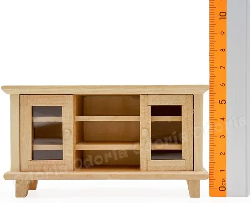 Vista 4 de Odoria 1/12 soporte de TV en miniatura accesorios para muebles de casa de muñecas, Burlywood