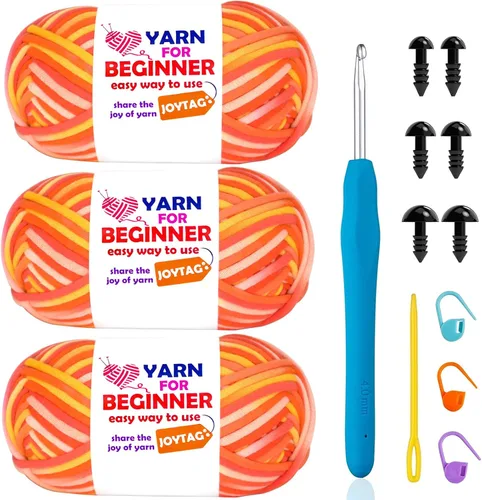Vista 12 de Hilo de Ganchillo para Principiantes Verde Manzana Hilo de Algodón para Tejer y Tejido - Kit de Ganchillo para Principiantes - 3 * 50g