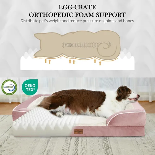 Vista 219 de Comfort Expression Cama ortopédica para perros extra grandes de 45 x 35 pulgadas, cama para mascotas XL de espuma tipo caja de huevos impermeable