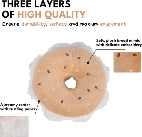 Vista 3 de CHEWFFON Juguetes de peluche para perros con sonido, juguete interactivo en forma de bagel para cachorros, lindo rompecabezas para perros