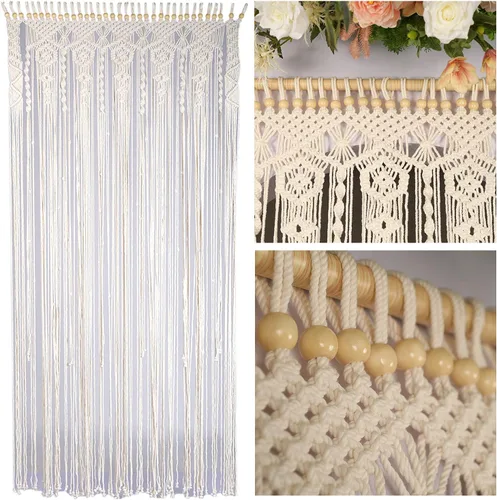 Cortinas de macramé bohemias, cortinas con cuentas para puertas, macramé para colgar en la pared, cortina de puerta de cuentas, fondo bohemio,