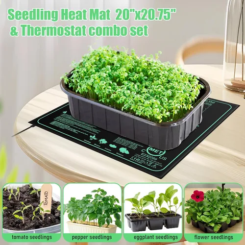 Vista 4 de ROCEEI Paquete de 2 alfombrillas térmicas de plántulas con controlador de termostato digital de 20 x 20.75 pulgadas, impermeable, para germinación