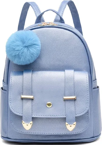 Vista 13 de Mochila de moda para niñas, mini mochila para mujeres, adolescentes y niñas, monederos de piel sintética con pompón, bolsa de hombro Beige