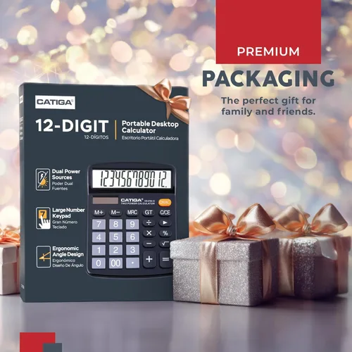 Vista 2 de CATIGA CD-2786 - Calculadora de escritorio de 12 dígitos con pantalla LCD grande y botón sensible, energía solar dual y batería, función estándar
