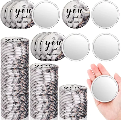 Tradder 100 piezas de 2.76 pulgadas, mini espejo compacto inspirador a granel, espejo de bolsillo de maquillaje para mujeres, día de la madre, Negro