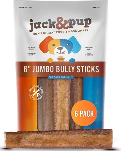Vista 7 de Jack&Pup Bully Sticks Jumbo de 6 pulgadas para perros (paquete de 3) Palitos de perro de un solo ingrediente para perros grandes y masticadores