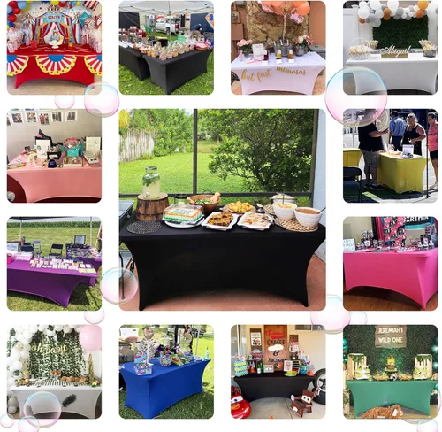 Vista 7 de ABCCANOPY - Funda de mesa de spandex elástica de 4 pies, mantel ajustado y resistente a arrugas, reutilizable para mesas plegables rectangulares