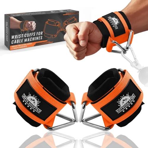 Vista 15 de Puños ajustables para muñeca de neopreno con correas acolchadas para equipos de entrenamiento de fuerza con máquinas de cable