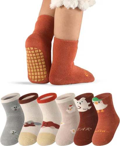Baby Socks with Grip 6 pairs Non anti Slip Thick Winter Warm cotton Infants