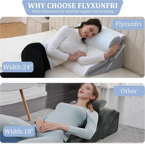 Vista 4 de Juego de almohadas ortopédicas de cuña para dormir, 9, 12, 16 y 20 pulgadas, almohada de lectura de espuma viscoelástica ajustable para alivio