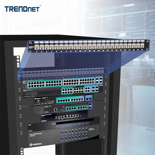 Vista 3 de TRENDnet Paneles de Parche Keystone 1U en blanco de 24 puertos, TC-KP24/2, Carcasa de Montaje en Rack Metálica de 1U 19", recomendada con conectores