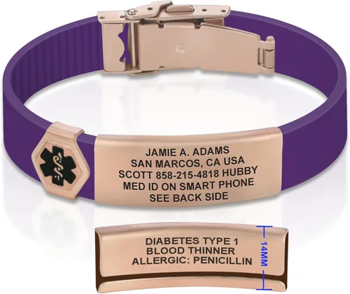 Vista 196 de Divoti Pulsera de identificación de alerta médica grabada personalizada, grabado láser de doble cara (hasta 9 líneas), pulsera de silicona ajustable