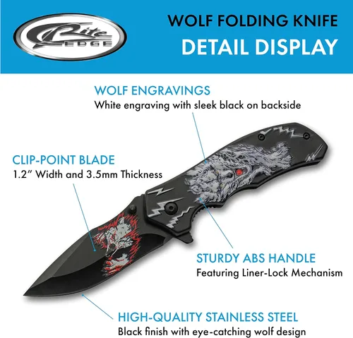 Vista 2 de SZCO Supplies Cuchillo plegable de 8 pulgadas con cierre de revestimiento con clip de bolsillo, blanco/negro (300548-WH)