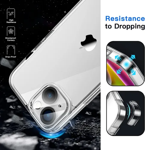 Vista 4 de JETech Funda 5 en 1 para iPhone 14 de 6.1 pulgadas, con 2 protectores de pantalla y protector de lente de cámara, no se pone amarillenta, a prueba
