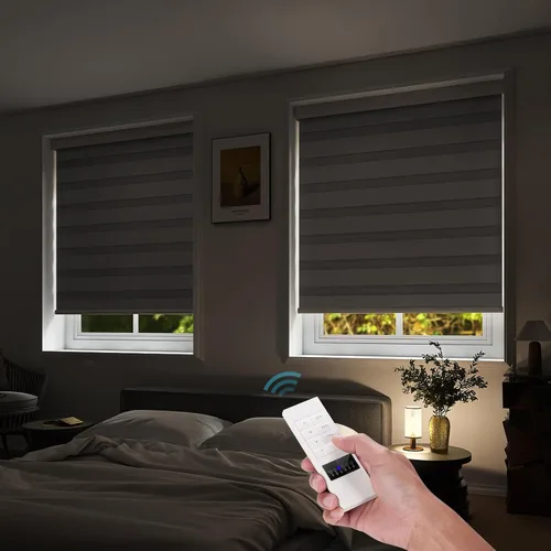 Vista 39 de ACMEART Persianas motorizadas de cebra con control remoto, persianas automáticas de doble capa, persianas eléctricas de filtrado de luz