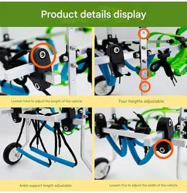 Vista 3 de Adjustable Dog Wheelchair for Pets with Hind Leg Issues, Soft Harness, Lightweight and Easy to Assemble