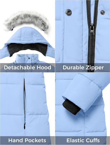 Vista 6 de ZSHOW Parka - Abrigo largo de invierno para niñas, chaqueta acolchada con capucha