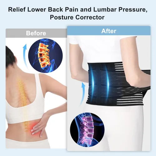 Vista 2 de FESAS Soporte de espalda transpirable con almohadilla lumbar, cinturón de soporte para aliviar el dolor de espalda baja, adecuado para mujeres