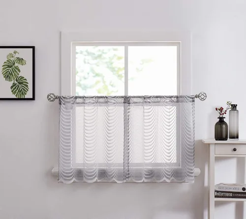Vista 10 de Warm Home Designs Par de 2 niveles de cocina de color gris carbón de longitud estándar de 30 x 36 pulgadas con bolsillo para poste. Cortinas