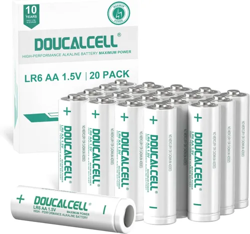 Paquete de 20 pilas AA de máxima potencia, batería doble AA de alta duración, baterías alcalinas de alto rendimiento de 1.5 voltios con diseño
