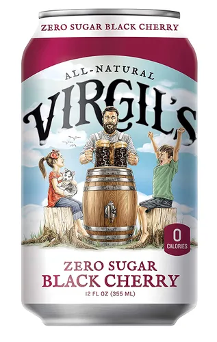 Virgil's, Cereza negra sin azúcar, sabor cero calorías, Soda apta para dieta keto (latas de 24 a 12 onzas)