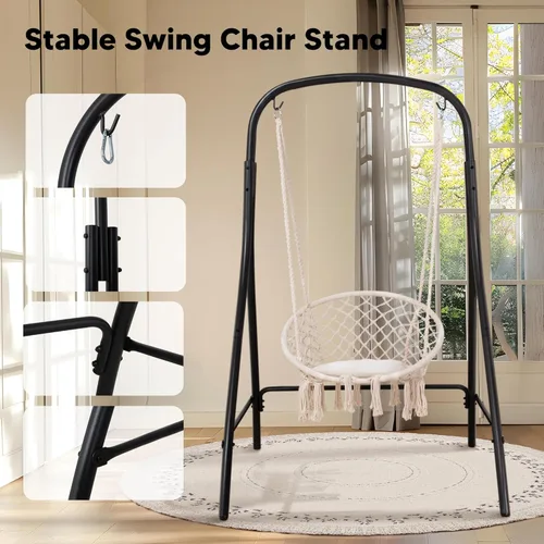 Vista 5 de SUNCREAT Silla Hamaca Colgante de Interior con Soporte, Silla Colgante de Exterior con Soporte, Capacidad de 400 libras, Beige Silla Beige