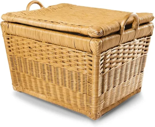 The Basket Lady Cesta de almacenamiento de mimbre con tapa elevable, grande, 24.5 pulgadas de largo x 18 pulgadas de ancho x 17.5 pulgadas de alto,