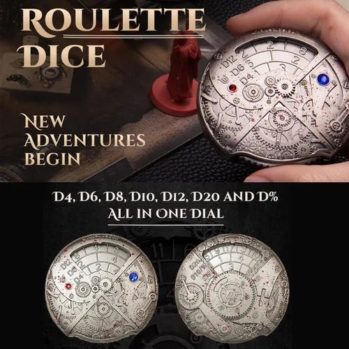 Vista 4 de Juego de dados de ruleta único de metal, mecánico, rodillo DND D & D, Steampunk Spinner D20 todo en uno D4 D6, D8, D10, D12 D100 para Dungeons and