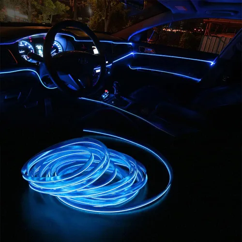 Vista 3 de Luces de cable EL para el interior del coche, luz de panel azul neón de 16 pies/5 m, tira de luz LED para coche, USB 5V, decoración