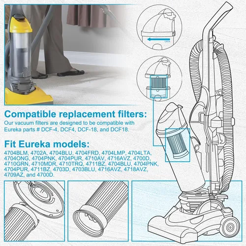 Vista 2 de HASMX Filtro HEPA de repuesto para Eureka Vacuum Series 4700 5550, Boss Power Plus, Envirocare 927, Eureka Maxima sin bolsa modelos 4700