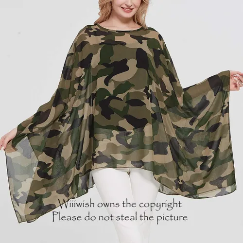 Vista 2 de Wiiiwish Poncho de gasa transparente para mujer, suelto, liso, largo, murciélago, caftán, túnica