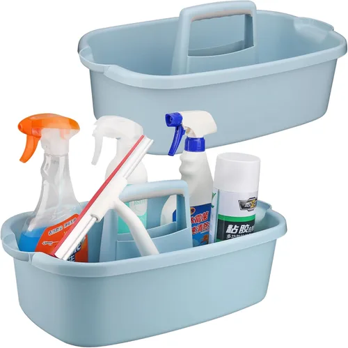Organizador de suministros de limpieza, paquete de 2 organizadores de suministros de limpieza con asa, cubo de plástico para productos de limpieza,