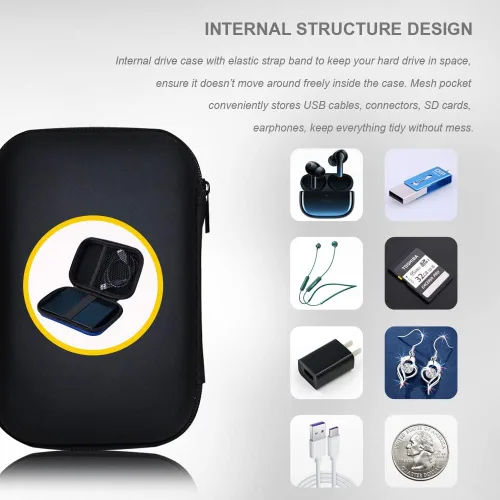Vista 5 de Estuche de transporte para disco duro, organizador de almacenamiento, bolsa de transporte universal compatible con Western Digital WD Elements