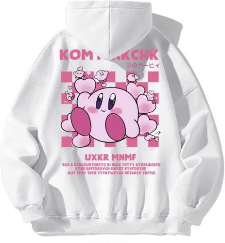 Kawaii Kirby - Sudadera con capucha para mujer, manga larga de dibujos animados de anime para niñas