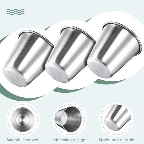 Vista 3 de 100 moldes de metal de 1.5 onzas para salsa, tazas de condimento de acero inoxidable, pequeños ramequines de metal para cocina, restaurante