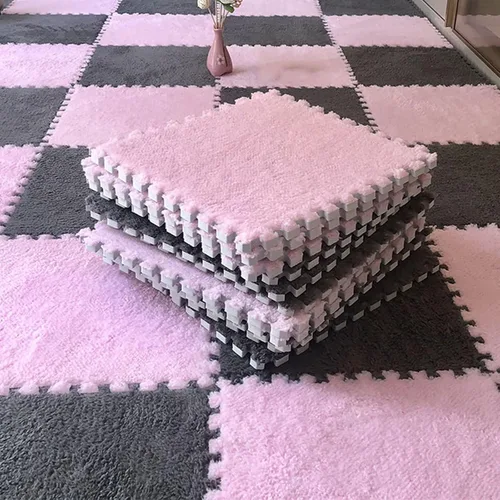 Vista 11 de 10 piezas Alfombrilla de Espuma de Rompecabezas de Felpa para Piso, Baldosas de Espuma Cuadradas Entrelazadas Suaves y Esponjosas, Alfombras de Área