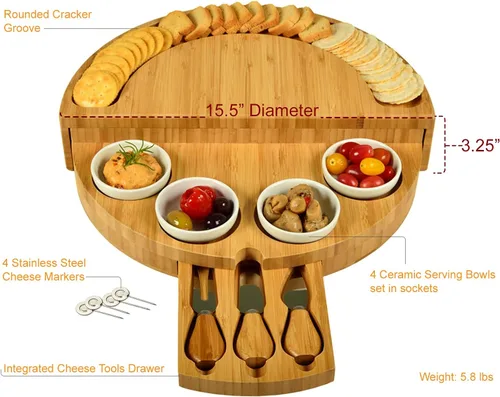 Vista 3 de Picnic at Ascot Deluxe Custom Engraved Bamboo Cheese/Charcuterie Board with Accessories - Innovative Patented Design - Quality Assured in The USA