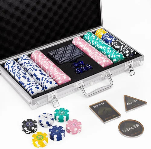 Vista 12 de Juego de 300 fichas de póquer numeradas para Texas Holdem, Blackjack, torneos con estuche de aluminio, 2 barajas de cartas, distribuidor, ciego