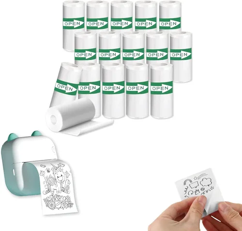 15 rollos de papel térmico autoadhesivo para mini impresoras portátiles, 2.244 x 0.984 in, papel adhesivo térmico compatible con