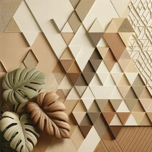 Vista 2 de Ambesonne Monstera - Juego de funda de edredón, estilo escandinavo bohemio, estampado triangular poligonal geométrico, juego de ropa de cama