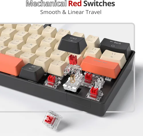 Vista 3 de Fogruaden Teclado mecánico con cable RGB 60%, teclado para juegos de 61 teclas 60% con interruptor rojo, teclado mecánico pequeño y compacto
