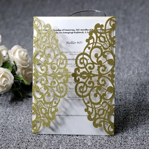 Vista 4 de wishforyou 100 tarjetas de invitación de boda con purpurina dorada, 7 x 4.9