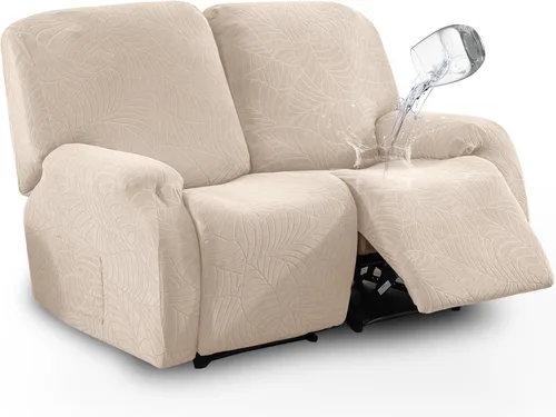 vctops Funda repelente al agua para sofá biplaza reclinable, 6 piezas, tela jacquard, elástica, suave, protector de muebles antideslizante para Beige
