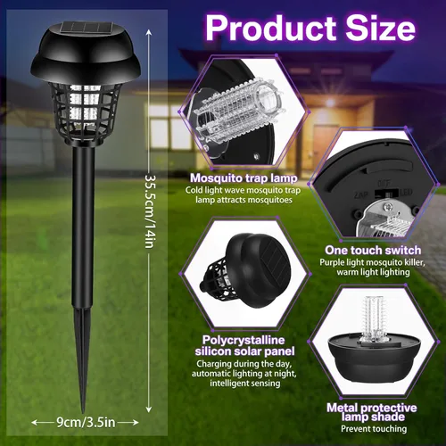 Vista 2 de Qualirey 12 piezas de exterminador solar de insectos al aire libre, impermeable, matamosquitos solar, para exteriores, lámpara repelente