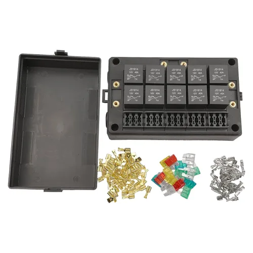 Caja de relé de fusibles universal, 15 ranuras ATC ATO portafusibles y panel de relé de 10 ranuras para relés de 4 o 5 pines, caja de enchufe de