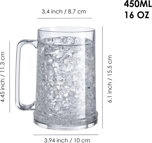 Vista 2 de Auhafaly Taza congeladora de doble pared, taza de hielo aislada con gel de 16 oz/15.2 fl oz (juego de 2)