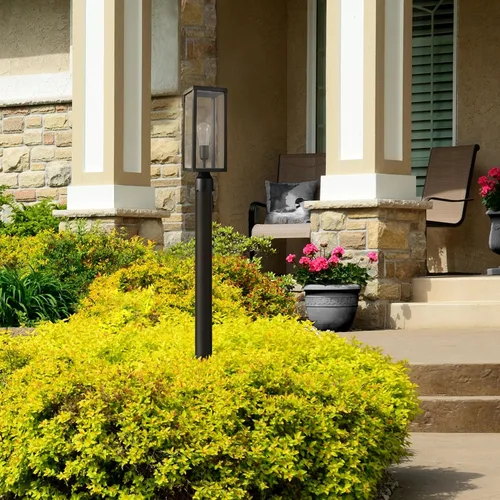 Vista 5 de GLOBE Electric 44384 - Lámpara de poste para exteriores con adaptador de base, negro mate, inserciones de vidrio transparente, iluminación exterior