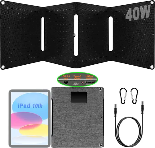 Paneles solares portátiles de 40 W, mini panel solar plegable con DC5.5, puertos USB-C, USB-A para centrales eléctricas, teléfonos celulares, banco